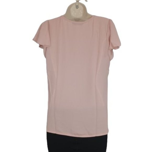 Shein Blouse Womens Small Pink Button Front Top Pullover Short Sleeve V-Neck - Picture 6 of 9